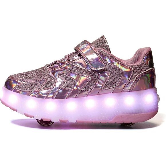 Kids Pink202 Roller Skate Retractable Wheels Rechargeable Led Light Up Sneakers